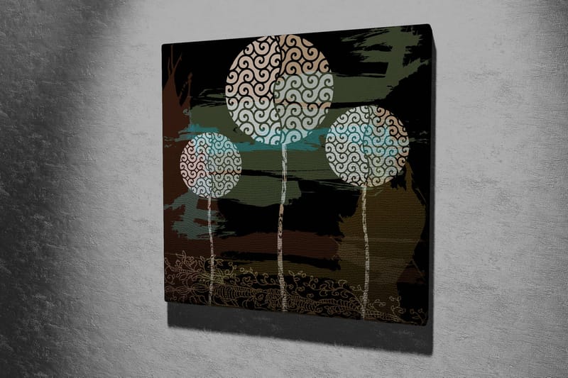 Canvastavla 45x45 cm - Abstrakt komposition med stiliserade trädtoppar - Grön / Svart / Vit - Inredning - Tavlor & konst - Canvastavlor