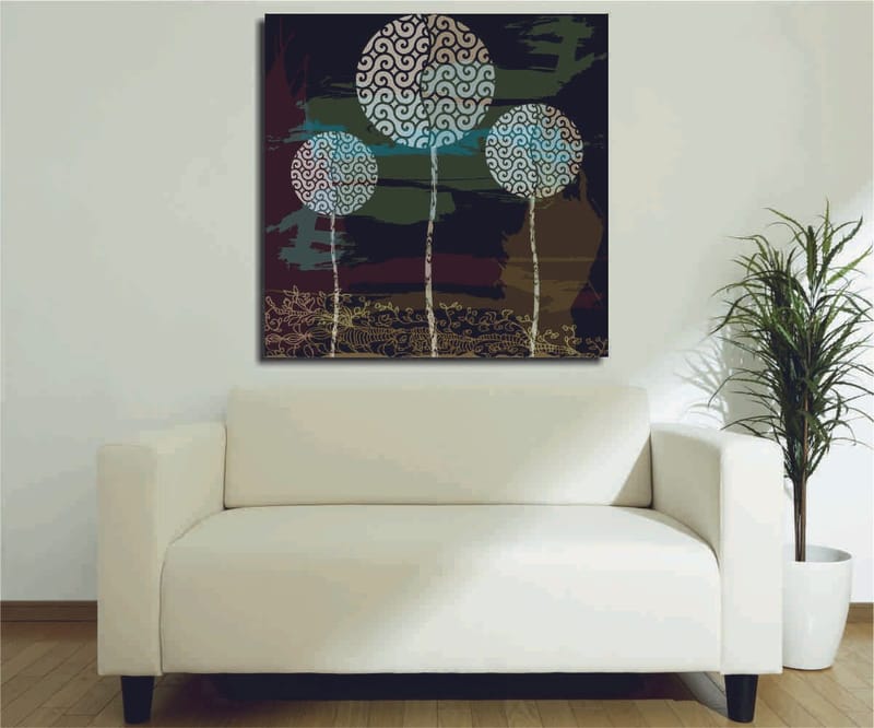 Canvastavla 45x45 cm - Abstrakt komposition med stiliserade trädtoppar - Grön / Svart / Vit - Inredning - Tavlor & konst - Canvastavlor