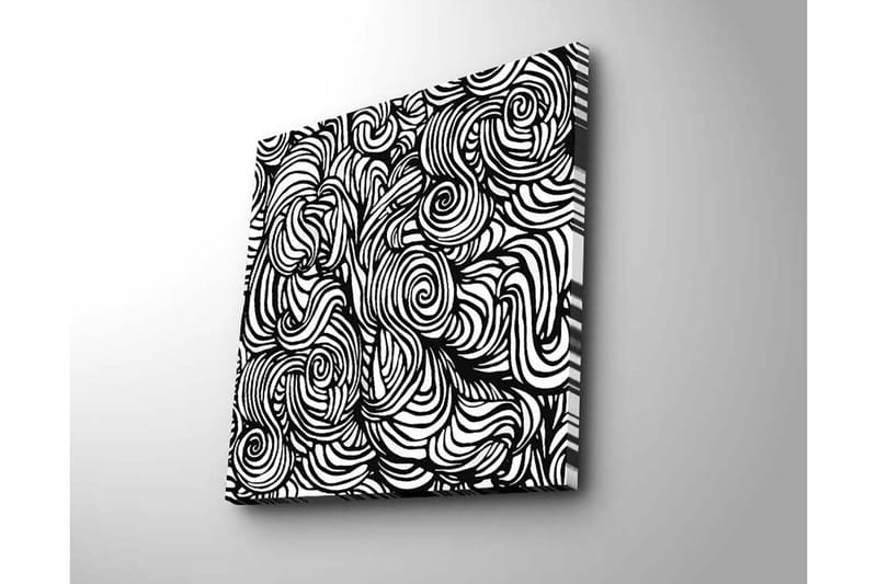 Canvastavla 45x45 cm - Abstrakt komposition med svarta spiraler och linjer på vit bakgrund - Svart / Vit - Inredning - Tavlor & konst - Canvastavlor