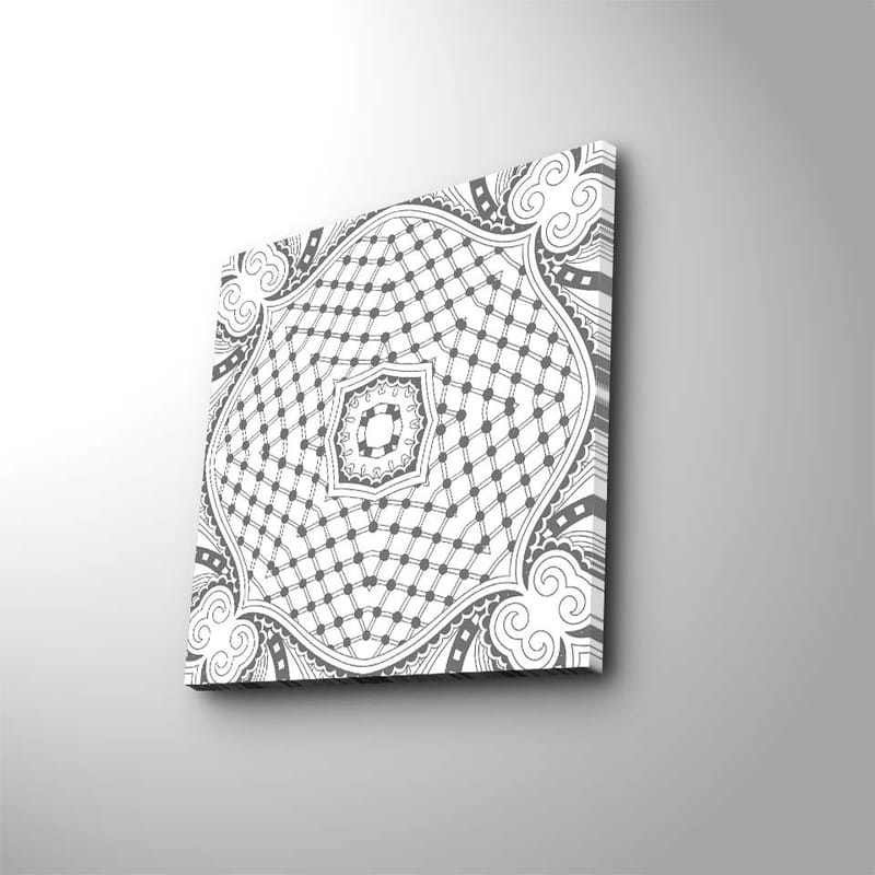 Canvastavla 45x45 cm - Abstrakt mönster med geometriska former och linjer, Svart / Vitt / Grått