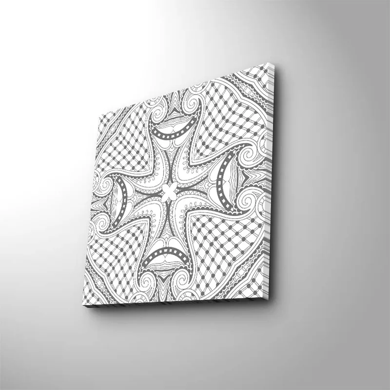 Canvastavla 45x45 cm - Abstrakt mönster med svarta linjer och detaljer på vit bakgrund, Svart / Vit