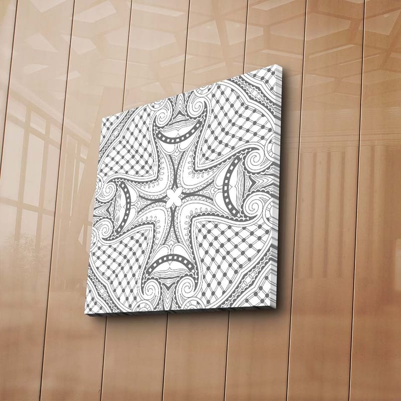 Canvastavla 45x45 cm - Abstrakt mönster med svarta linjer och detaljer på vit bakgrund - Svart / Vit - Inredning - Tavlor & konst - Canvastavlor