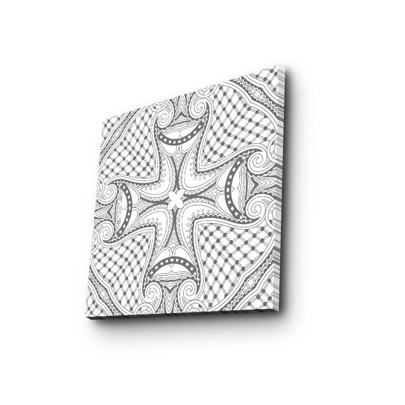 Canvastavla 45x45 cm - Abstrakt mönster med svarta linjer och detaljer på vit bakgrund - Svart / Vit - Inredning - Tavlor & konst - Canvastavlor