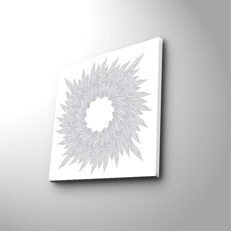 Canvastavla 45x45 cm - Abstrakt spiral av bladformade mönster, Vit / Grå