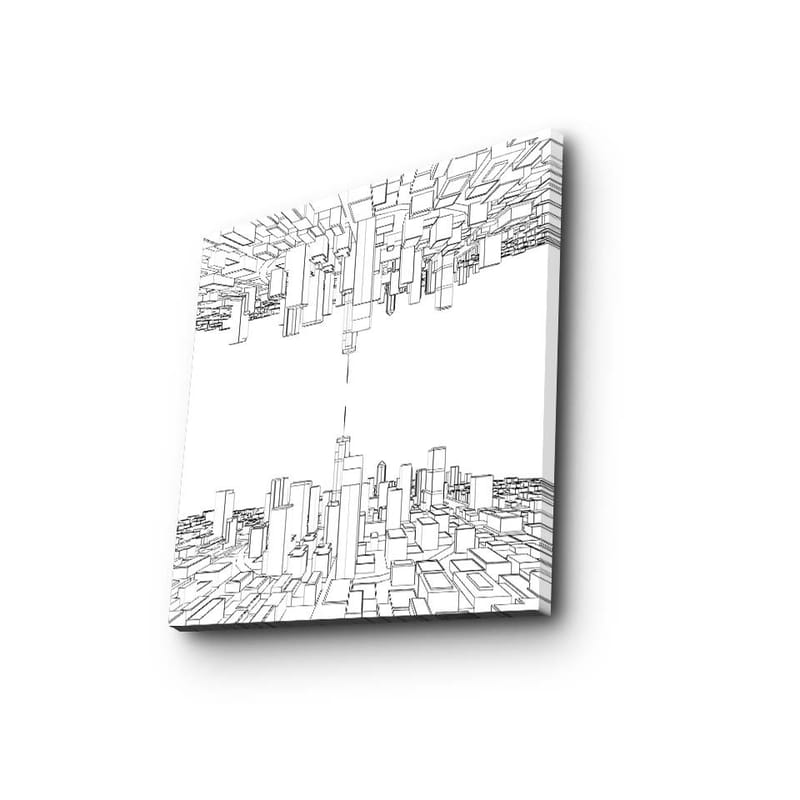 Canvastavla 45x45 cm - Abstrakt stadslandskap med geometriska former - Svart / Vitt - Inredning - Tavlor & konst - Canvastavlor