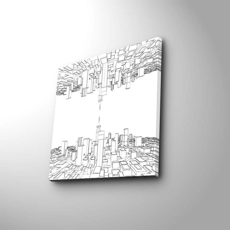 Canvastavla 45x45 cm - Abstrakt stadslandskap med geometriska former - Svart / Vitt - Inredning - Tavlor & konst - Canvastavlor