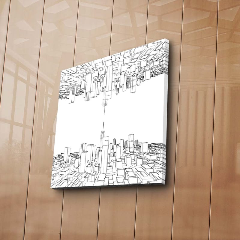 Canvastavla 45x45 cm - Abstrakt stadslandskap med geometriska former - Svart / Vitt - Inredning - Tavlor & konst - Canvastavlor