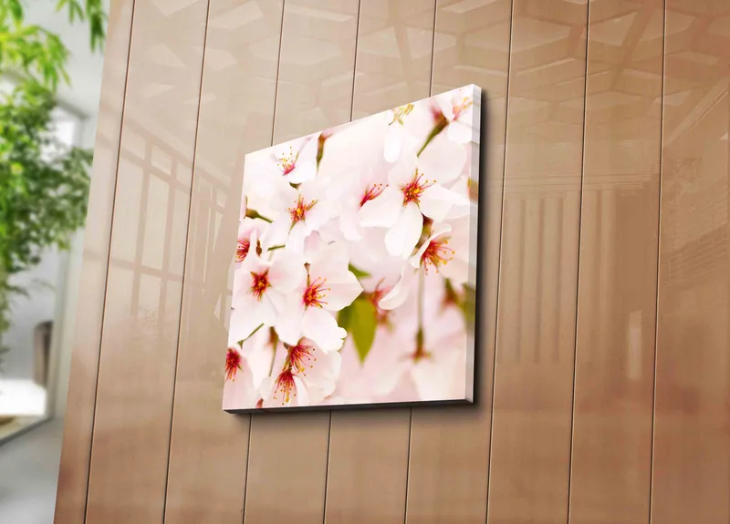 Canvastavla 45x45 cm - Blomstrande körsbärsblommor i pastelltoner - Ljusrosa / Vit / Grön - Inredning - Tavlor & konst - Canvastavlor