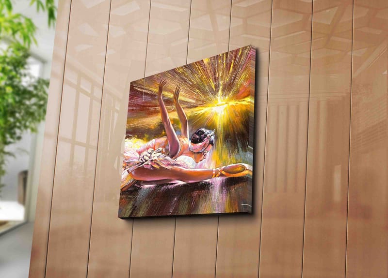 Canvastavla 45x45 cm - Dansande ballerina i en strålande ljuskomposition - Rosa / Guld / Vit - Inredning - Tavlor & konst - Canvastavlor
