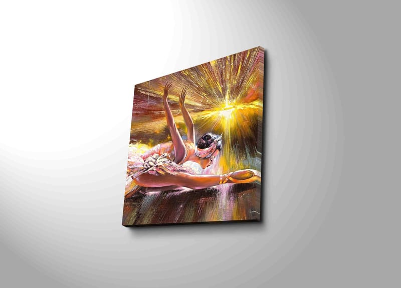 Canvastavla 45x45 cm - Dansande ballerina i en strålande ljuskomposition - Rosa / Guld / Vit - Inredning - Tavlor & konst - Canvastavlor