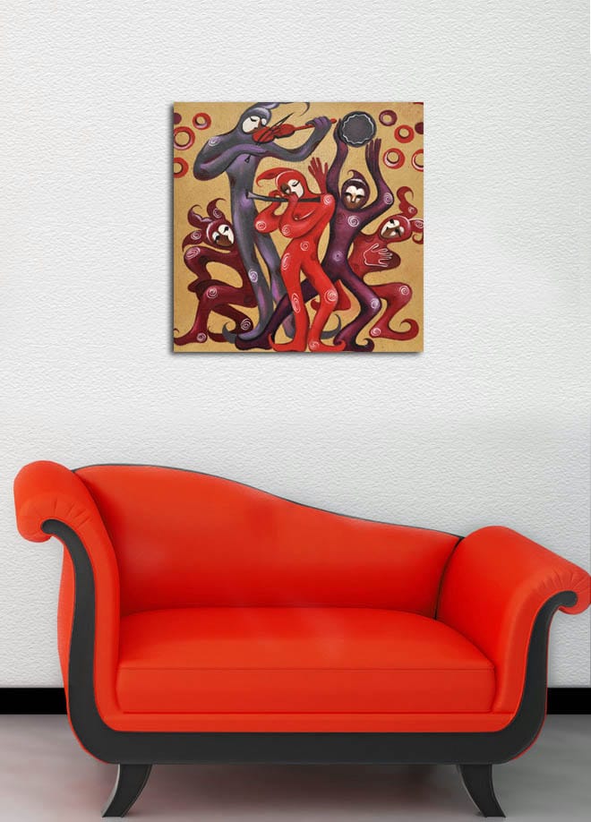 Canvastavla 45x45 cm - Dansande figurer i livliga röda och lila nyanser - Röd / Lila - Inredning - Tavlor & konst - Canvastavlor