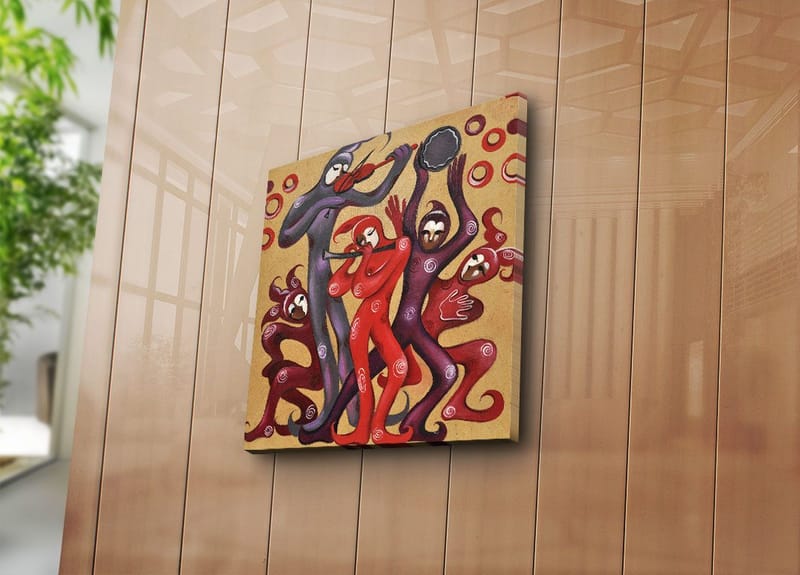 Canvastavla 45x45 cm - Dansande figurer i livliga röda och lila nyanser - Röd / Lila - Inredning - Tavlor & konst - Canvastavlor