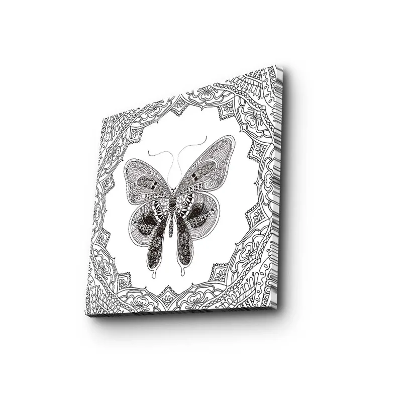Canvastavla 45x45 cm - Detaljerad fjäril i svart och vitt med ornamentala mönster - Svart / Vitt - Inredning - Tavlor & konst - Canvastavlor