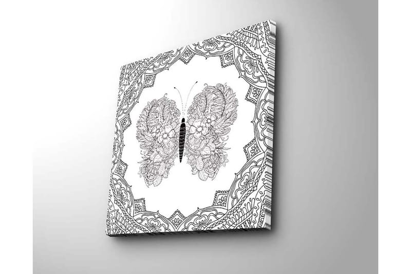 Canvastavla 45x45 cm - Detaljerad fjäril med blommönster i symmetrisk komposition - Svart / Vitt - Inredning - Tavlor & konst - Canvastavlor