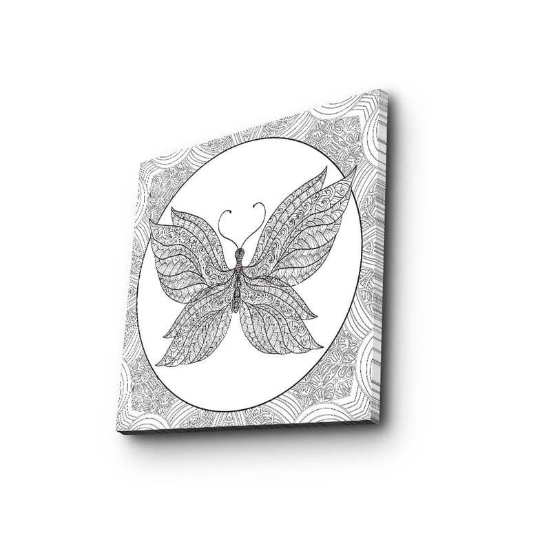 Canvastavla 45x45 cm - Detaljerad fjäril med intrikata mönster - Svart / Vitt - Inredning - Tavlor & konst - Canvastavlor