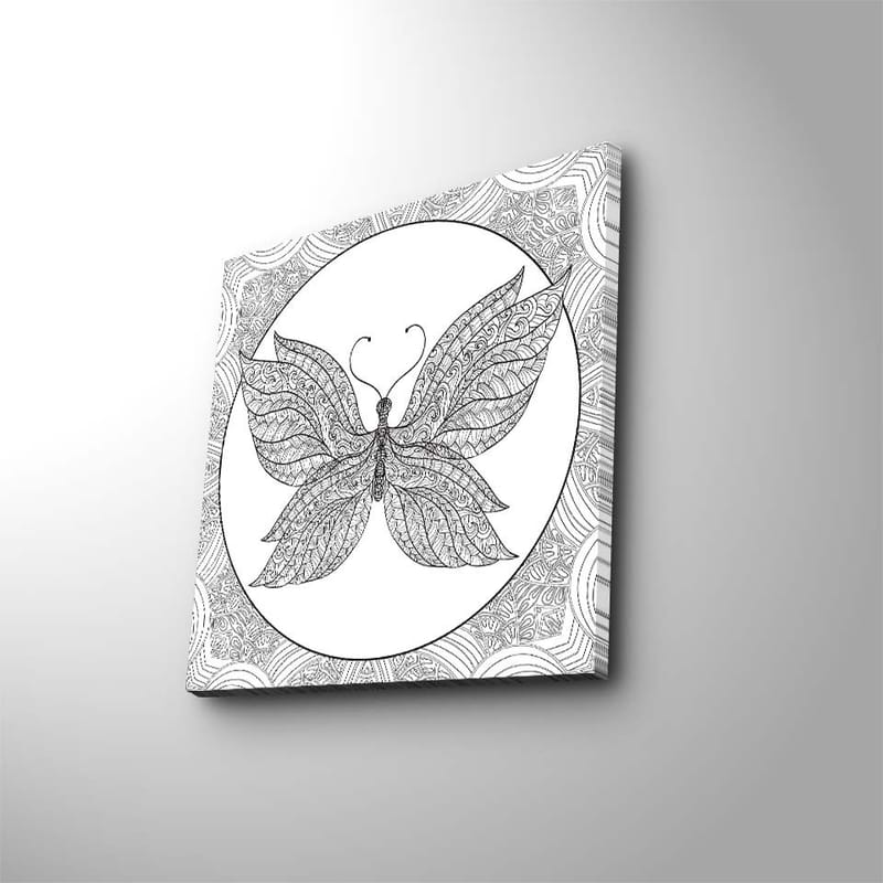 Canvastavla 45x45 cm - Detaljerad fjäril med intrikata mönster - Svart / Vitt - Inredning - Tavlor & konst - Canvastavlor
