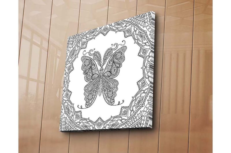 Canvastavla 45x45 cm - Detaljerad fjäril med ornamentala mönster - Svart / Vitt - Inredning - Tavlor & konst - Canvastavlor