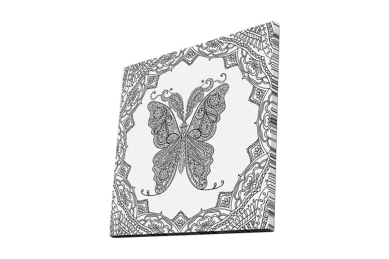 Canvastavla 45x45 cm - Detaljerad fjäril med ornamentala mönster - Svart / Vitt - Inredning - Tavlor & konst - Canvastavlor