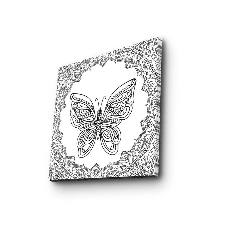 Canvastavla 45x45 cm - Detaljerad fjäril omgiven av ornamentala mönster - Svart / Vitt - Inredning - Tavlor & konst - Canvastavlor