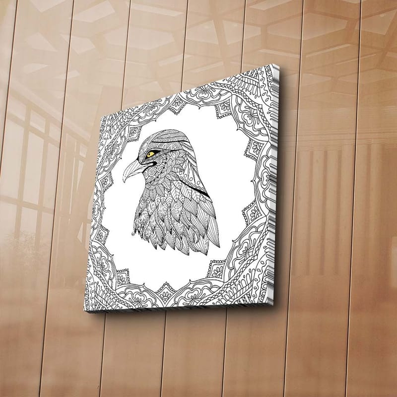 Canvastavla 45x45 cm - Detaljerad illustration av en örn med en intrikat ram - Svart / Gult - Inredning - Tavlor & konst - Canvastavlor