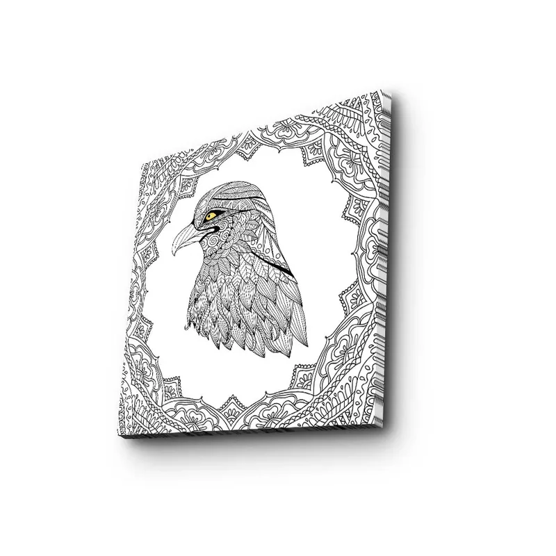 Canvastavla 45x45 cm - Detaljerad illustration av en örn med en intrikat ram - Svart / Gult - Inredning - Tavlor & konst - Canvastavlor