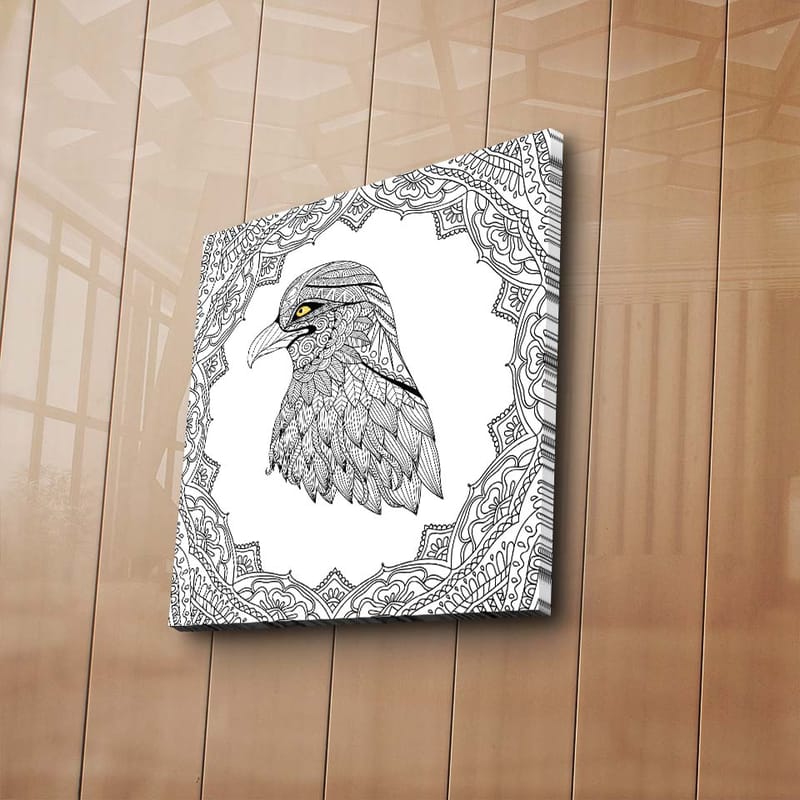 Canvastavla 45x45 cm - Detaljerad illustration av en örn med en intrikat ram - Svart / Gult - Inredning - Tavlor & konst - Canvastavlor