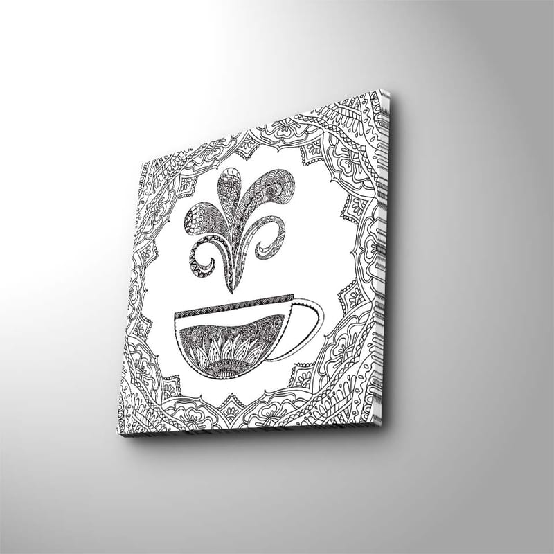 Canvastavla 45x45 cm - Detaljerad illustration av en kaffekopp med ångande mönster - Svart / Vitt - Inredning - Tavlor & konst - Canvastavlor