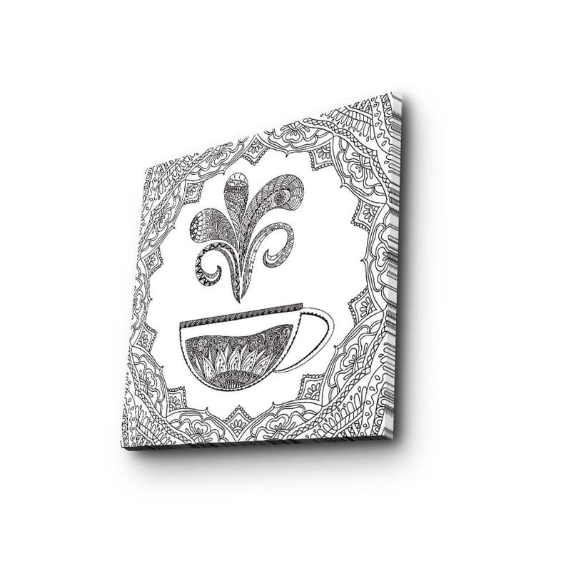 Canvastavla 45x45 cm - Detaljerad illustration av en kaffekopp med ångande mönster - Svart / Vitt - Inredning - Tavlor & konst - Canvastavlor