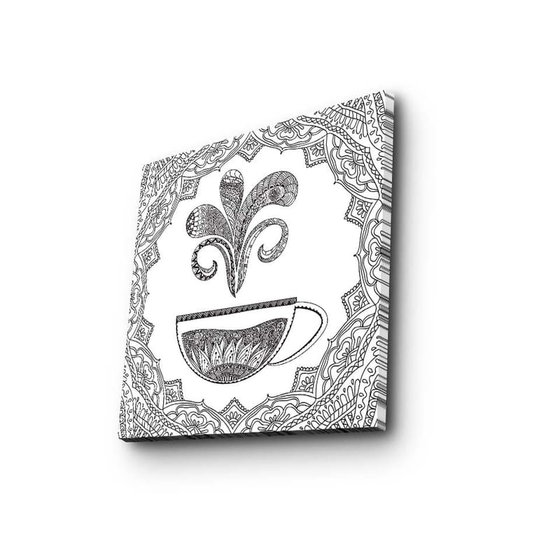 Canvastavla 45x45 cm - Detaljerad illustration av en kaffekopp med ångande mönster - Svart / Vitt - Inredning - Tavlor & konst - Canvastavlor