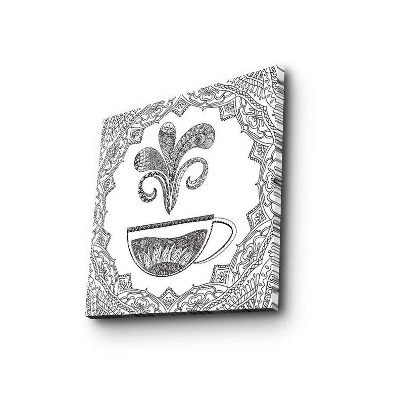 Canvastavla 45x45 cm - Detaljerad illustration av en kaffekopp med ångande mönster - Svart / Vitt - Inredning - Tavlor & konst - Canvastavlor