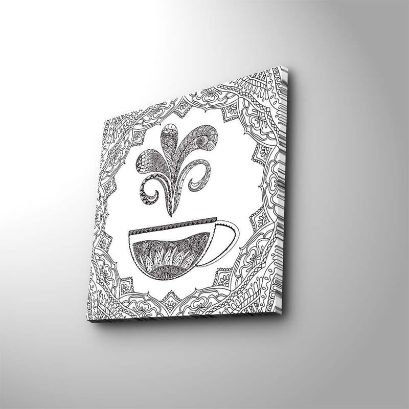 Canvastavla 45x45 cm - Detaljerad illustration av en kaffekopp med ångande mönster - Svart / Vitt - Inredning - Tavlor & konst - Canvastavlor