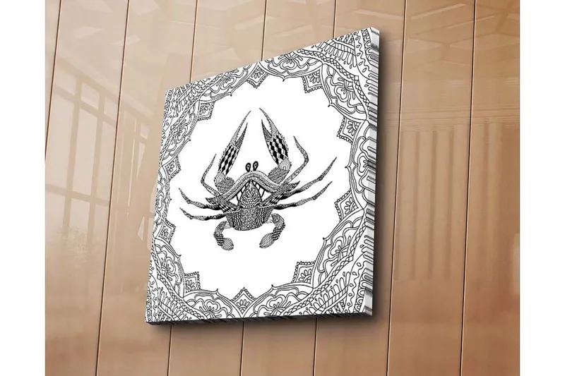 Canvastavla 45x45 cm - Detaljerad illustration av en krabba omgiven av ornamentala mönster - Svart / Vitt - Inredning - Tavlor & konst - Canvastavlor