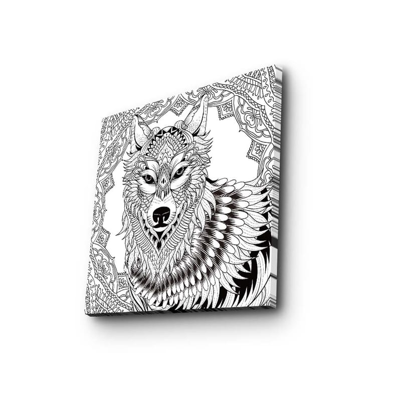 Canvastavla 45x45 cm - Detaljerad illustration av en varg med ornamentala mönster - Svart / Vitt - Inredning - Tavlor & konst - Canvastavlor