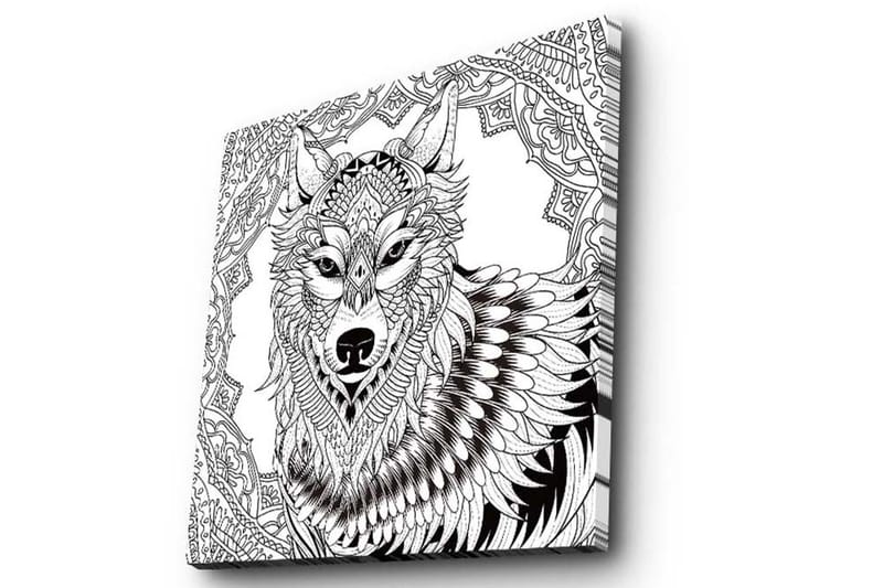 Canvastavla 45x45 cm - Detaljerad illustration av en varg med ornamentala mönster - Svart / Vitt - Inredning - Tavlor & konst - Canvastavlor