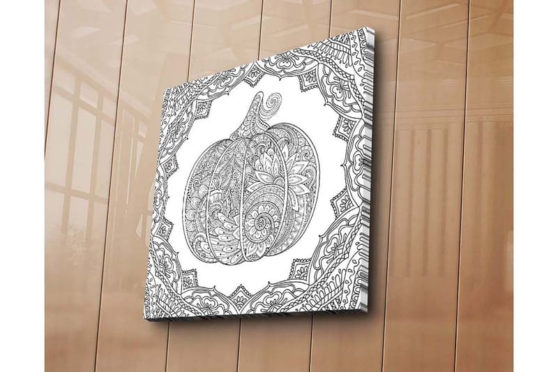 Canvastavla 45x45 cm - Detaljerad illustration av en pumpa omgiven av ornamentala mönster - Svart / Vitt - Inredning - Tavlor & konst - Canvastavlor