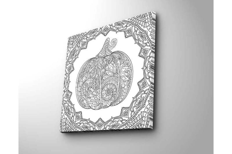 Canvastavla 45x45 cm - Detaljerad illustration av en pumpa omgiven av ornamentala mönster - Svart / Vitt - Inredning - Tavlor & konst - Canvastavlor