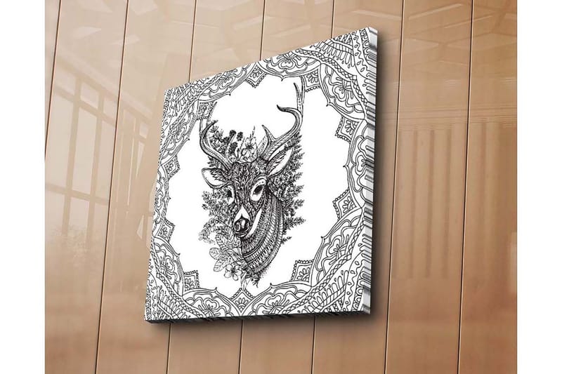 Canvastavla 45x45 cm - Detaljerad illustration av ett hjorthuvud omgiven av ornamentala mönster - Svart / Vitt - Inredning - Tavlor & konst - Canvastavlor