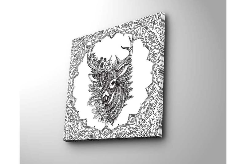 Canvastavla 45x45 cm - Detaljerad illustration av ett hjorthuvud omgiven av ornamentala mönster - Svart / Vitt - Inredning - Tavlor & konst - Canvastavlor