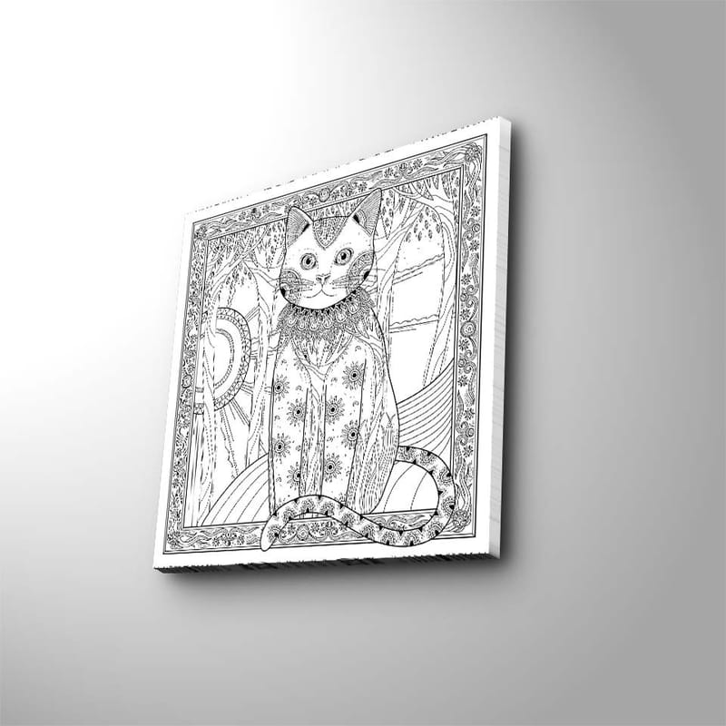 Canvastavla 45x45 cm - Detaljerad katt med mönster och ornamentik - Svart / Vitt - Inredning - Tavlor & konst - Canvastavlor