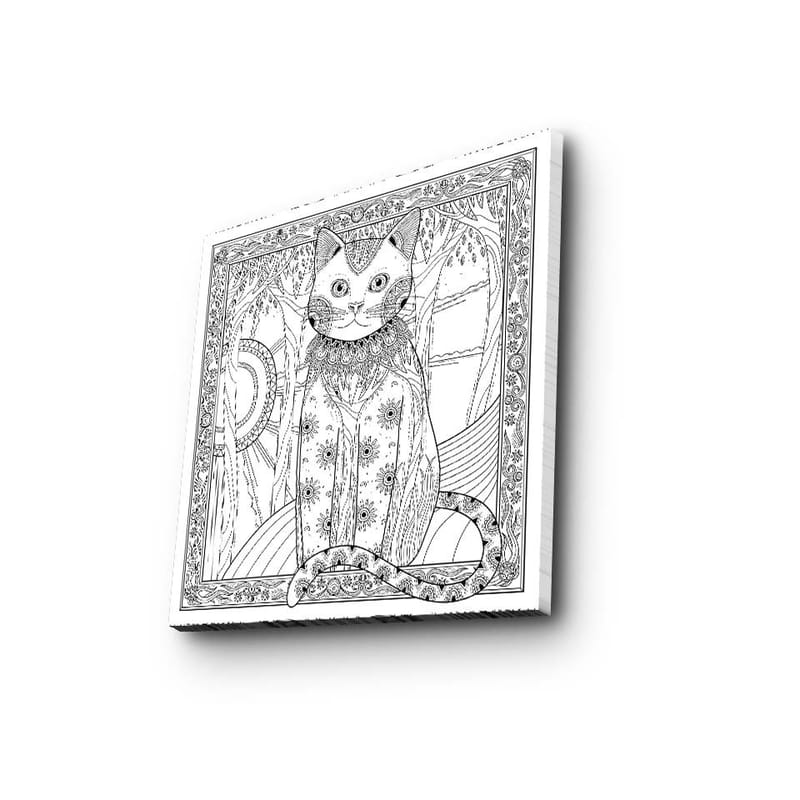 Canvastavla 45x45 cm - Detaljerad katt med mönster och ornamentik, Svart / Vitt