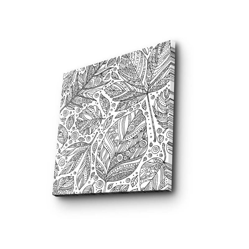 Canvastavla 45x45 cm - Detaljerad komposition av blad med mönster och linjer - Svart / Vitt - Inredning - Tavlor & konst - Canvastavlor