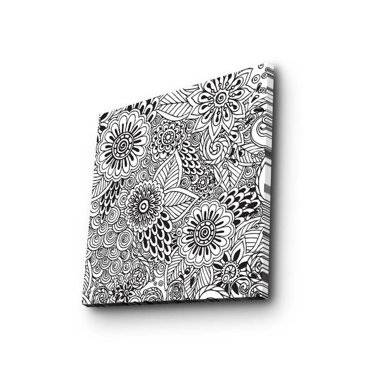 Canvastavla 45x45 cm - Detaljerad komposition av blommor och spiraler - Svart / Vitt - Inredning - Tavlor & konst - Canvastavlor
