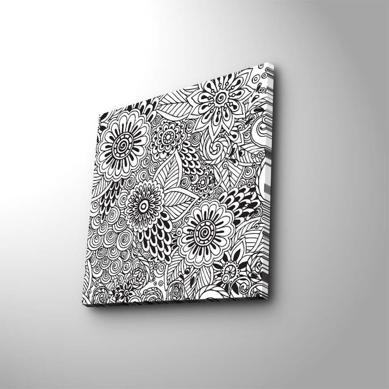 Canvastavla 45x45 cm - Detaljerad komposition av blommor och spiraler - Svart / Vitt - Inredning - Tavlor & konst - Canvastavlor