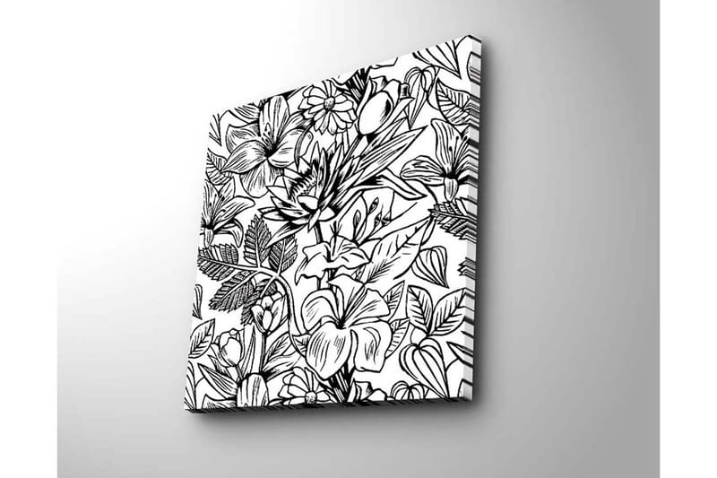 Canvastavla 45x45 cm - Detaljerad svartvit blomsterdesign med olika växter och blommor - Svart / Vitt - Inredning - Tavlor & konst - Canvastavlor