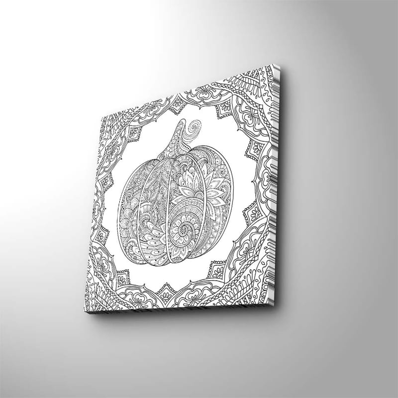 Canvastavla 45x45 cm - Detaljerad pumpa med ornamentala mönster - Svart / Vitt - Inredning - Tavlor & konst - Canvastavlor