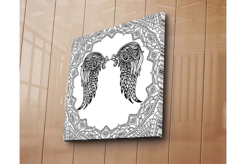Canvastavla 45x45 cm - Detaljerade änglavingar i en dekorativ ram - Svart / Vitt - Inredning - Tavlor & konst - Canvastavlor
