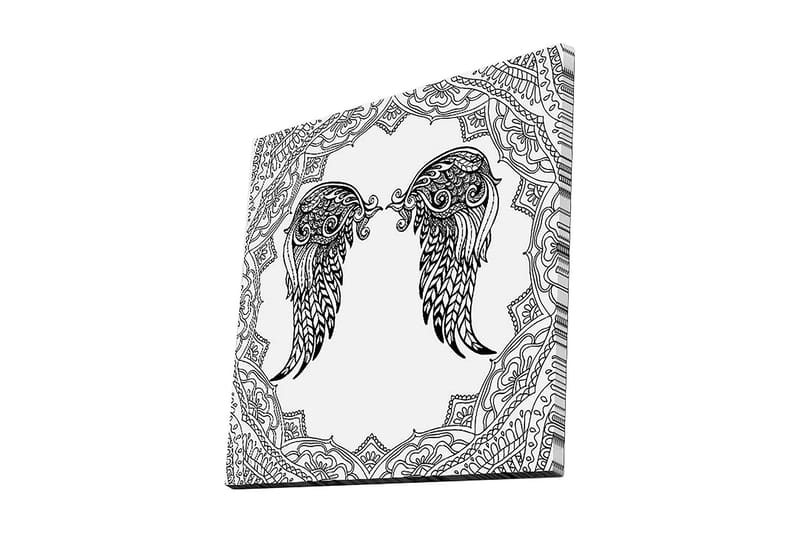 Canvastavla 45x45 cm - Detaljerade änglavingar i en dekorativ ram - Svart / Vitt - Inredning - Tavlor & konst - Canvastavlor