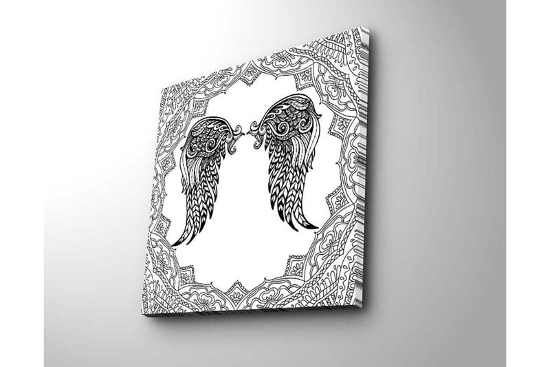 Canvastavla 45x45 cm - Detaljerade änglavingar i en dekorativ ram - Svart / Vitt - Inredning - Tavlor & konst - Canvastavlor