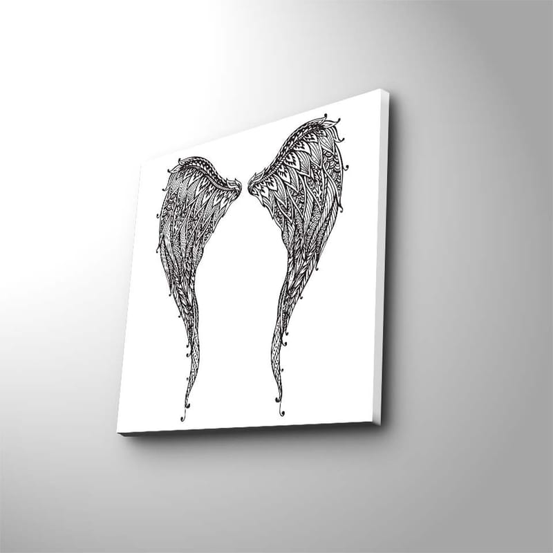 Canvastavla 45x45 cm - Detaljerade fjädrar av vingar, Svart / Vitt