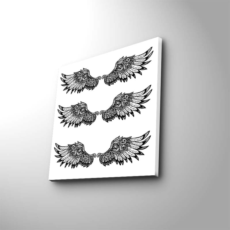 Canvastavla 45x45 cm - Detaljerade fjädrar i en symmetrisk komposition av vingar - Svart / Vitt - Inredning - Tavlor & konst - Canvastavlor